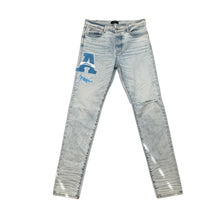 Load image into Gallery viewer, Amiri Varsity Patch Jean in Vintage Sky Indigo