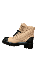 Load image into Gallery viewer, Chanel Calfskin Quilted Lace Up Combat Boots