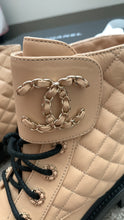 Load image into Gallery viewer, Chanel Calfskin Quilted Lace Up Combat Boots